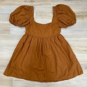 Altar'd State Rust Puff Sleeve Mini Dress Women’s Size S Boho Cottagecore